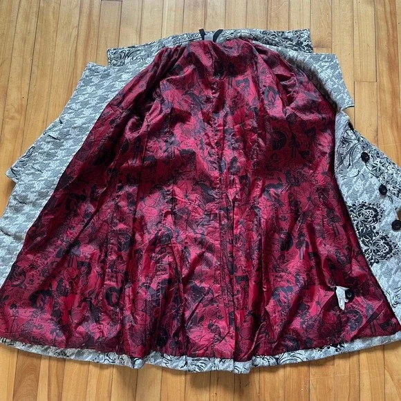 Desigual Checkered Long Trench Coat Size Medium Houndstooth Womens red lining - Picture 5 of 12